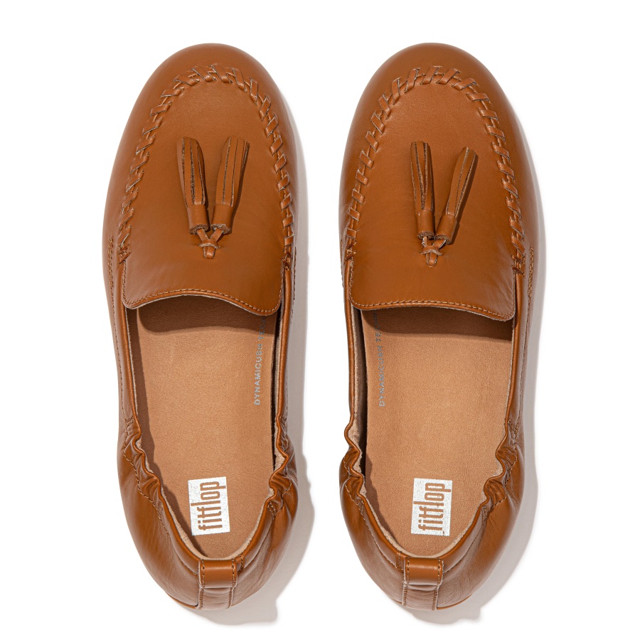 Fitflop ALLEGRO Tassel Leather Loafers Light Tan