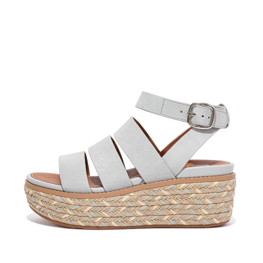 Fitflop ELOISE Espadrille Suede Wedge Sandals Soft Grey