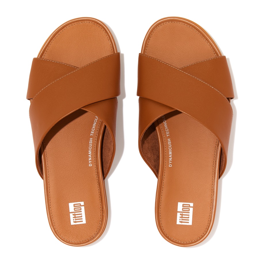 Fitflop GRACIE Leather Cross Slides Light Tan