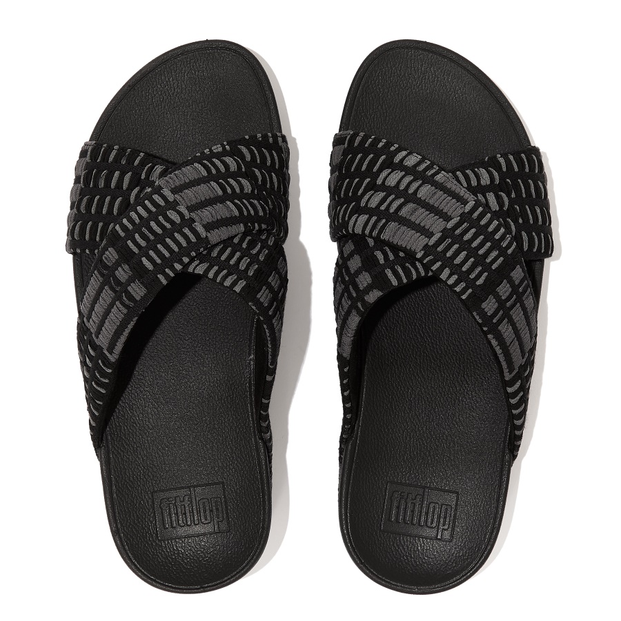 Fitflop LULU Art-Denim Cross Slides All Black