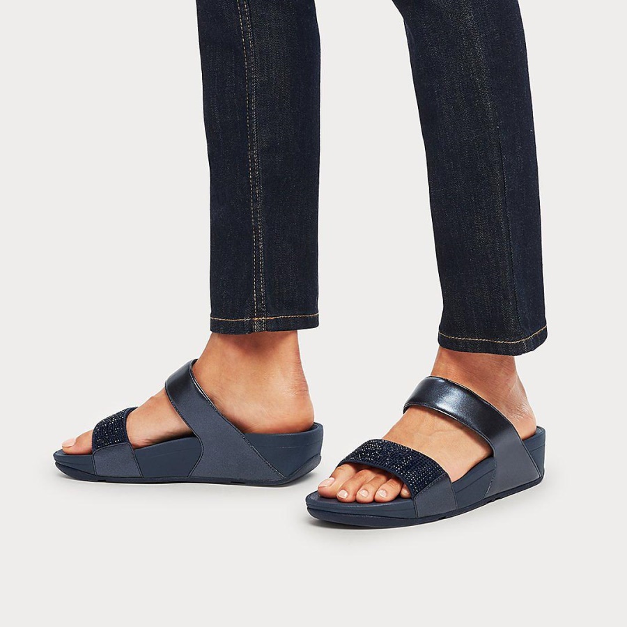 Fitflop LULU Crystal Slides Midnight Navy