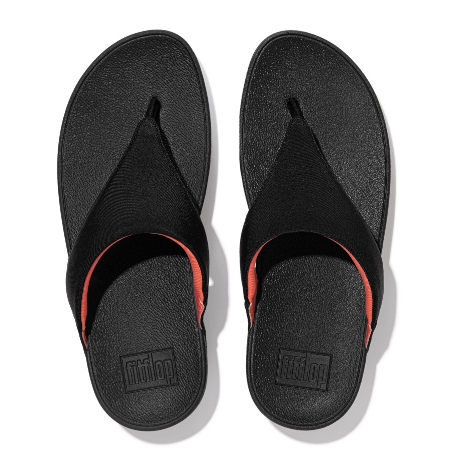 Fitflop LULU Water-Resistant Toe-Post Sandals Black-Sunshine Coral