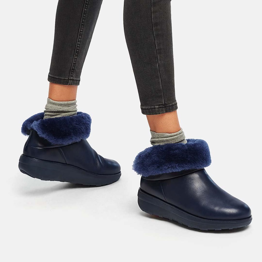 Fitflop MUKLUK SHORTY Waterproof Shearling-Lined Ankle Boots Midnight Navy