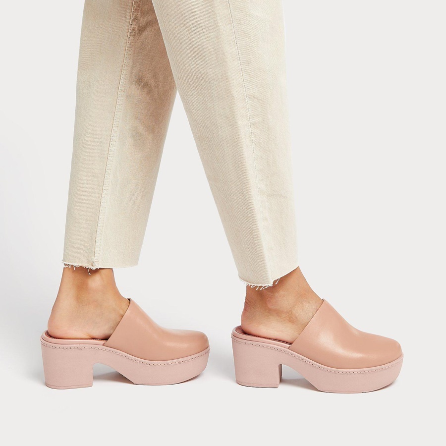 Fitflop PILAR Leather Mule Platforms Naked Pink