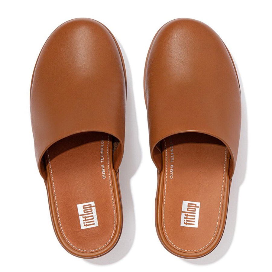 Fitflop PILAR Leather Platform Mules Light Tan