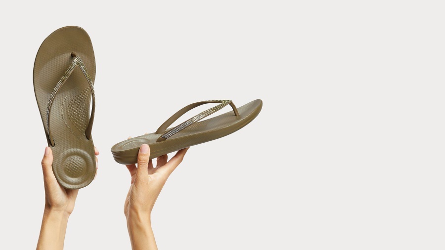 Fitflop iQUSHION Ombré-Sparkle Flip-Flops Mossy